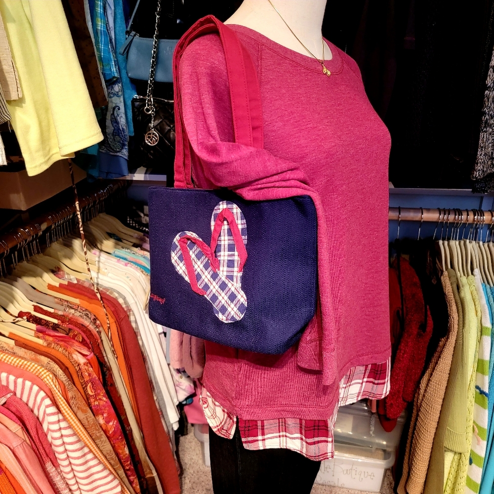 LONGABERGER HOMESTEAD ♡ Retired Navy|Red|Cream Flip-Flop Shoulder Handbag Tote